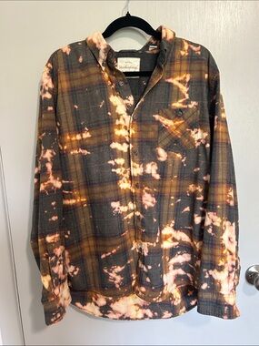 Vintage Weatherproof Gray and Peach Bleached Plaid Flannel Shirt Grunge Bleach